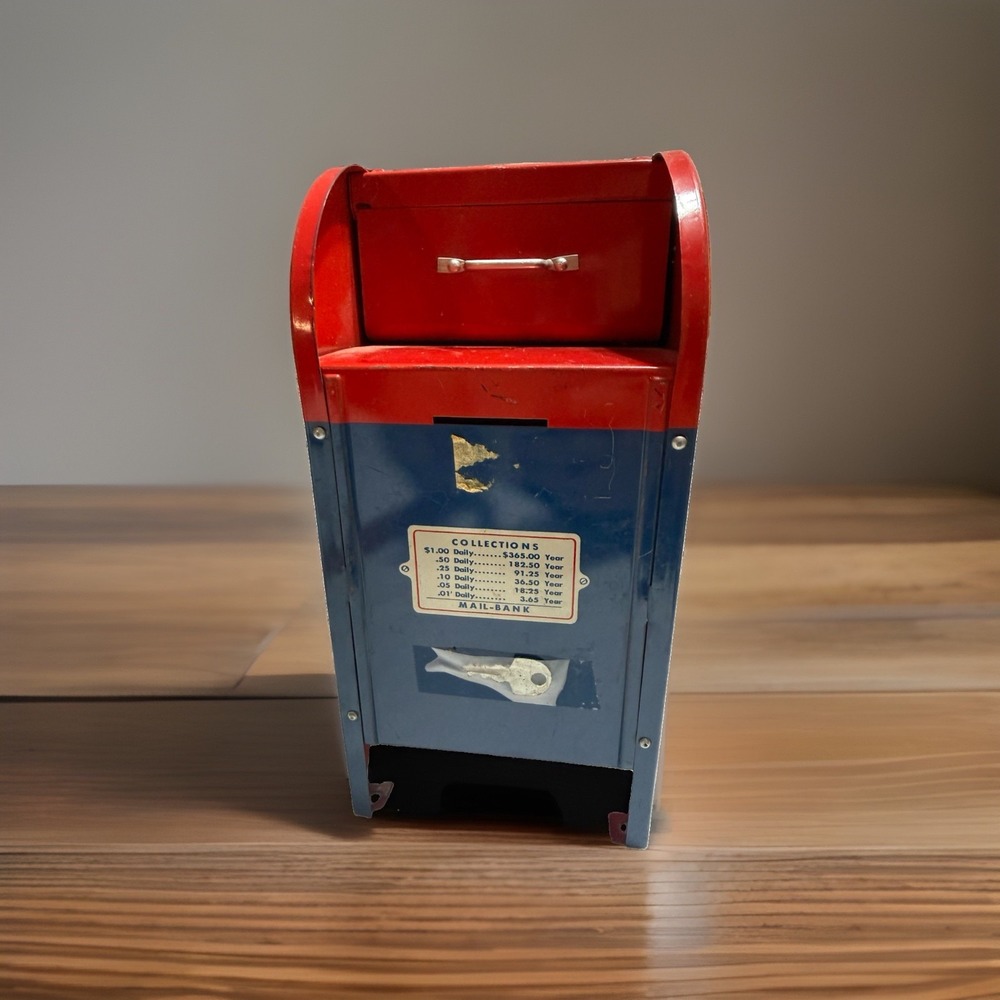 Vintage US Mail Bank Mailbox Letters Coin Box Superior Complete w/ Key